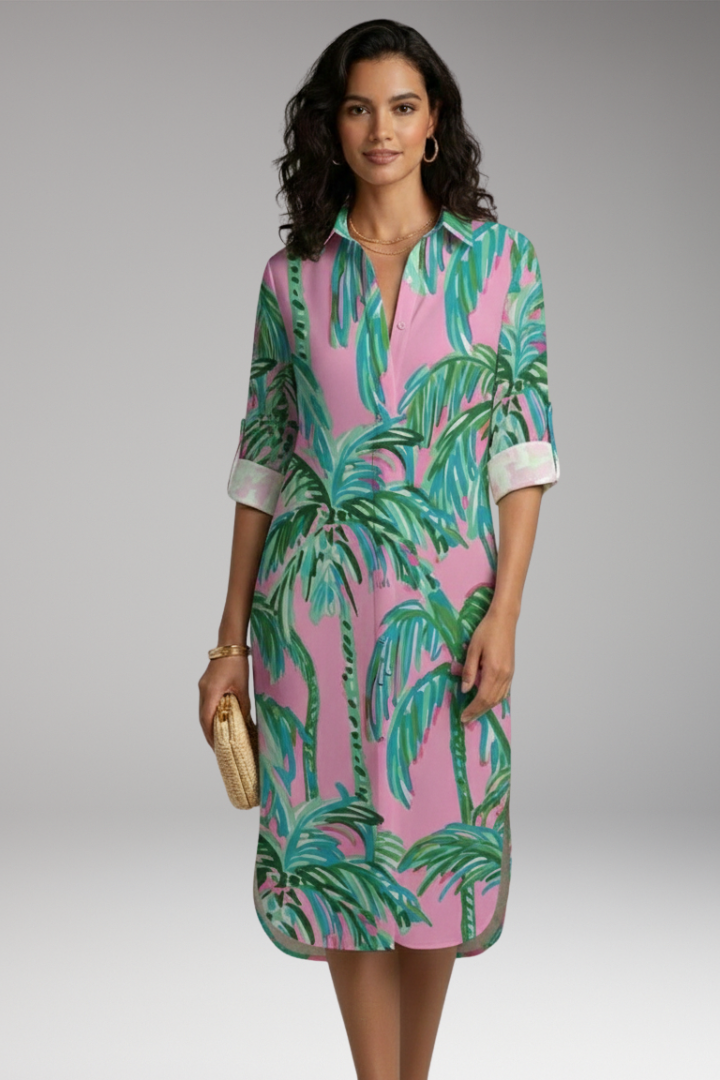 Women's Shirt Dress with Collar and Button Placket 13