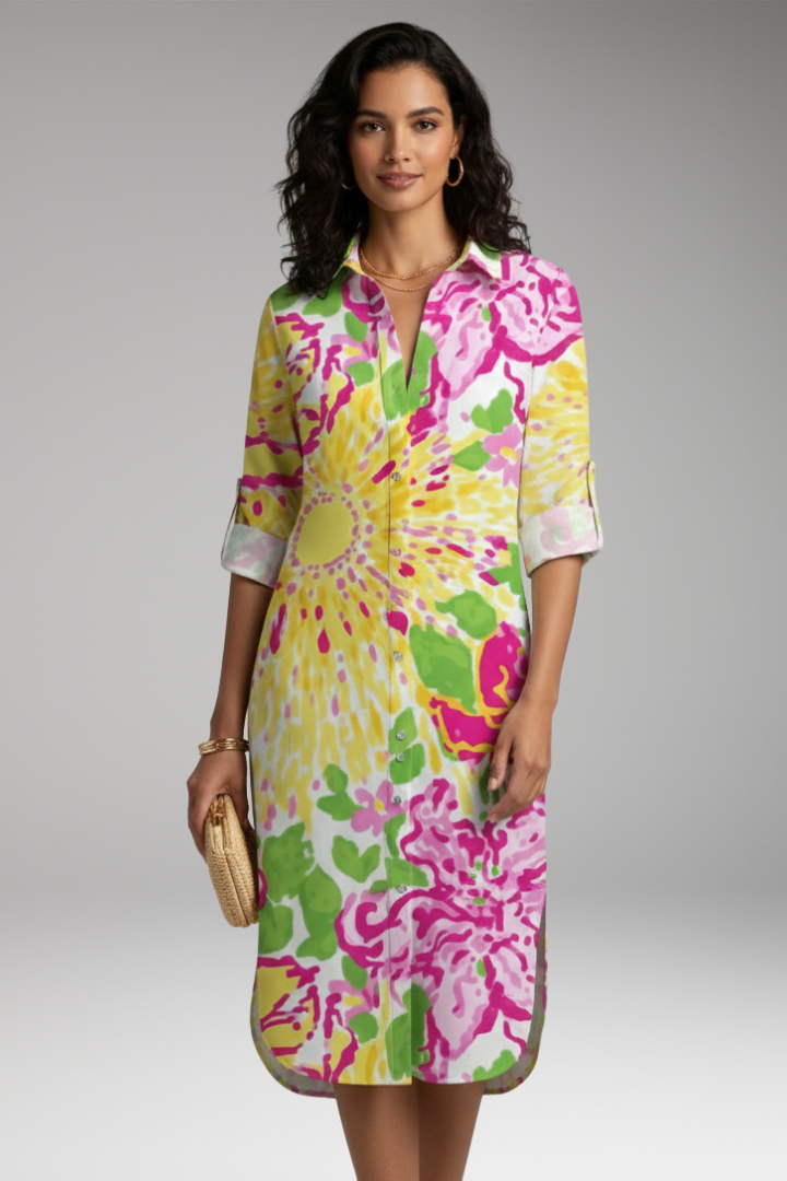 Women's Shirt Dress with Collar and Button Placket 2