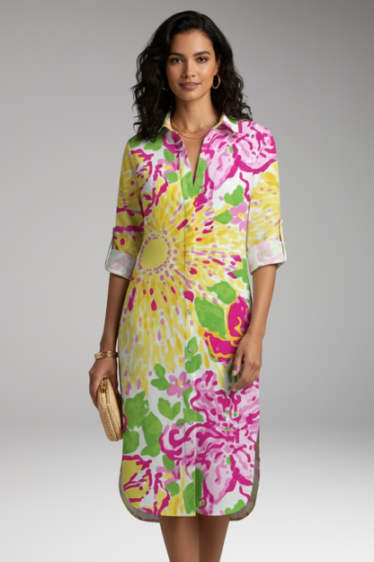 Women's Shirt Dress with Collar and Button Placket 2