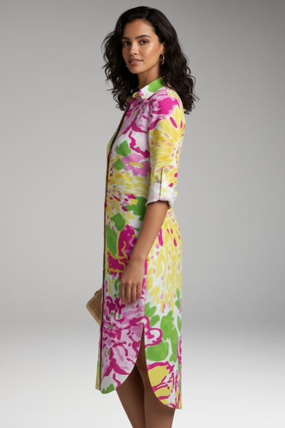 Women's Shirt Dress with Collar and Button Placket 3