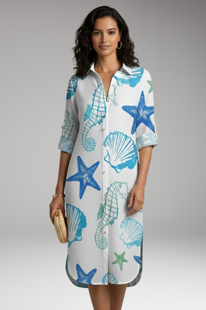 Women's Shirt Dress with Collar and Button Placket 6