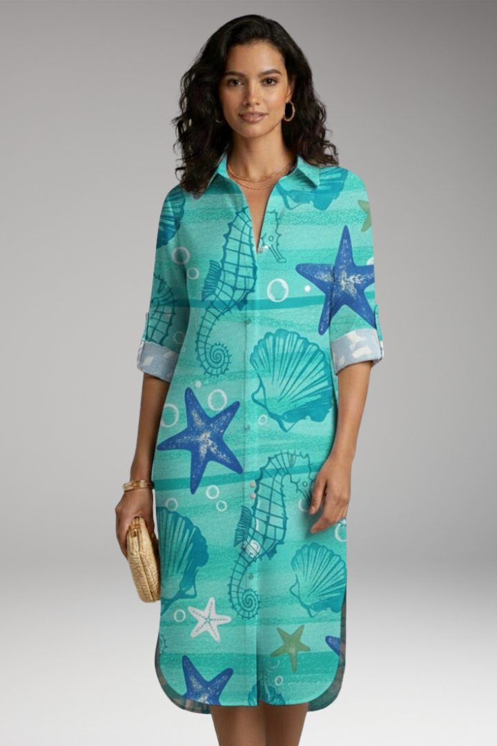 Women's Shirt Dress with Collar and Button Placket 7