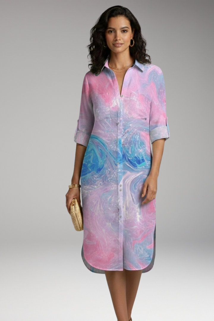Women's Shirt Dress with Collar and Button Placket 8