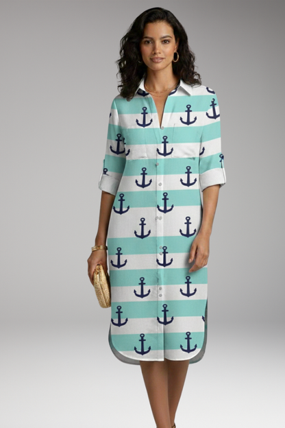 Women's Shirt Dress with Collar and Button Placket 9