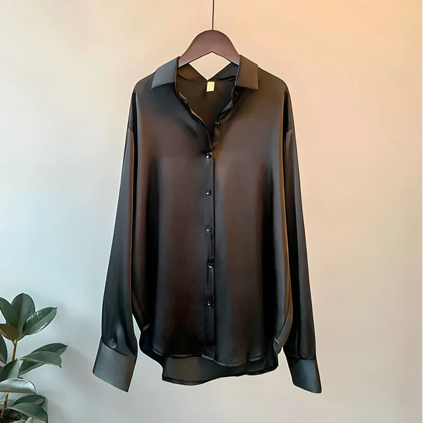 Women's Silk Blouse | Satin Finish & Loose Fit | Long Sleeve & Structured Collar | Voxeya 4