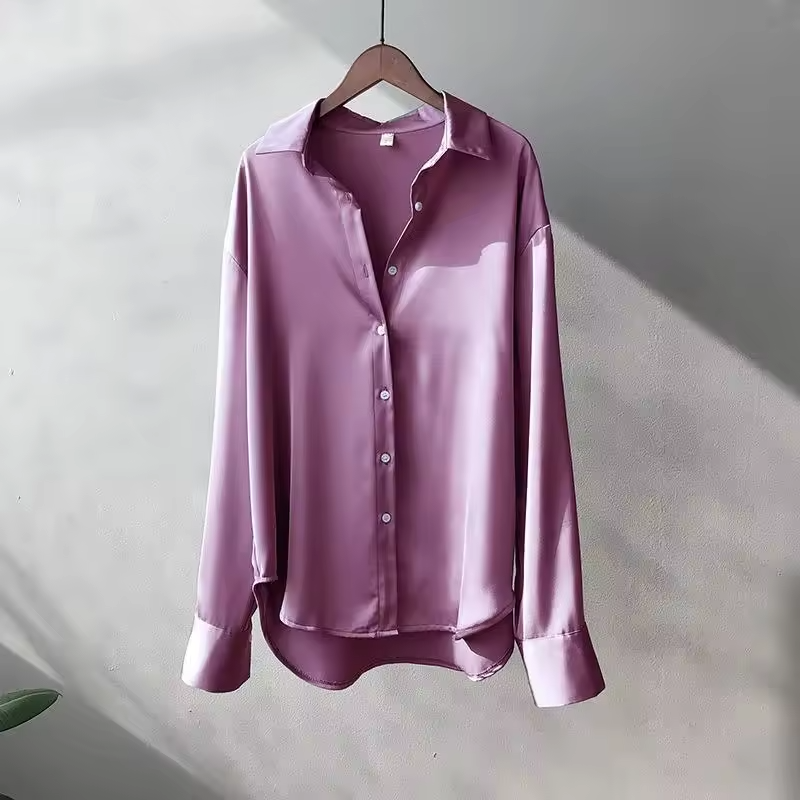 Women's Silk Blouse | Satin Finish & Loose Fit | Long Sleeve & Structured Collar | Voxeya 6