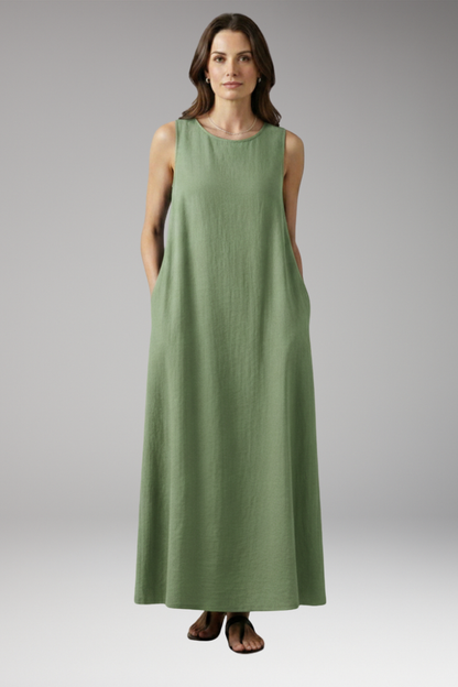 Women's Sleeveless Dress with Round Neckline and Practical Pockets 6