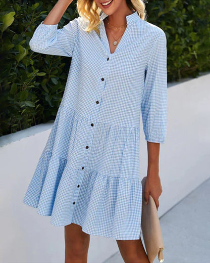 Women’s Summer Dress | V-Neck Mini Button Front 0