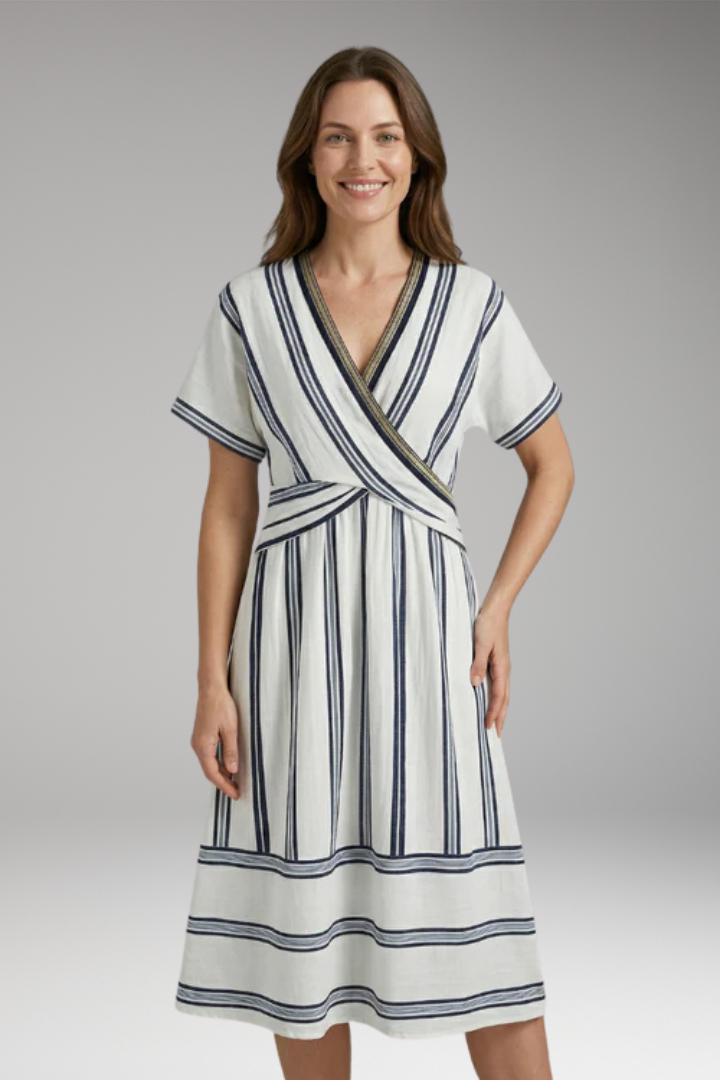 Women's Summer Dress with V'Neck and Striped Print 0