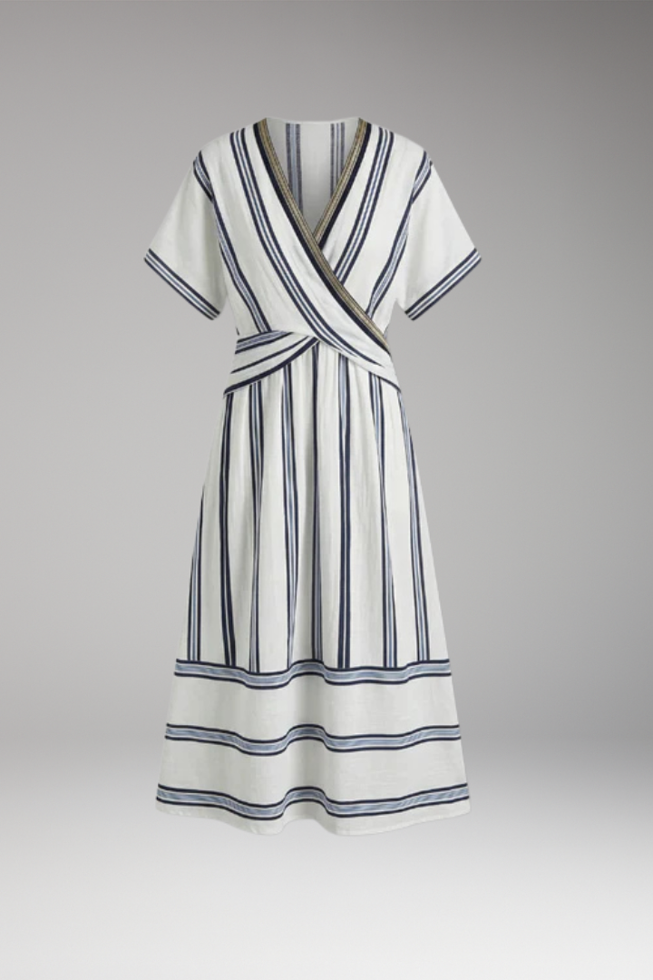 Women's Summer Dress with V'Neck and Striped Print 1
