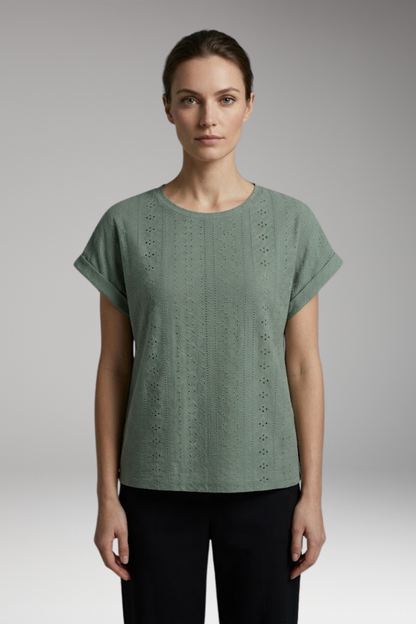Women's Summer T-Shirt with Embroidered Texture and Loose Fit 0