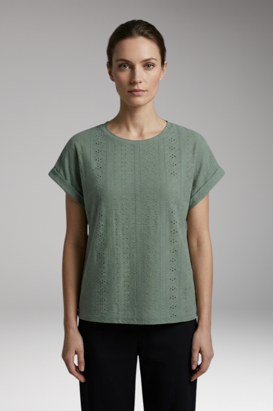 Women's Summer T-Shirt with Embroidered Texture and Loose Fit 0