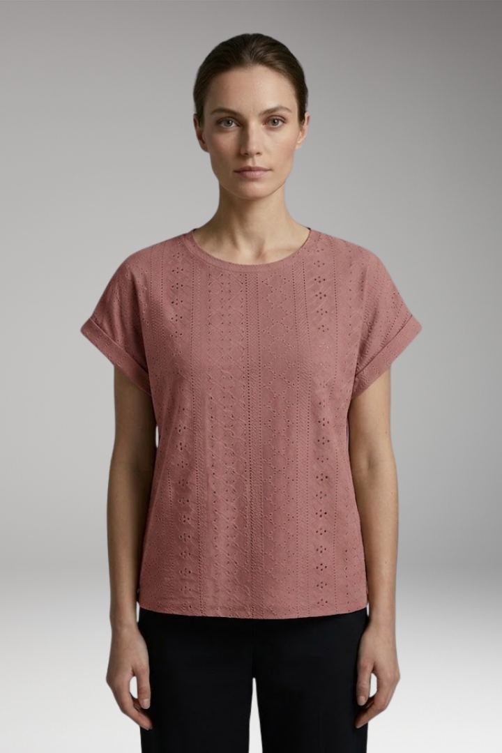 Women's Summer T-Shirt with Embroidered Texture and Loose Fit 8