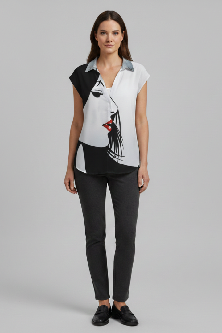 Women's Summer Top with Collared Neckline and Button Fastening 10