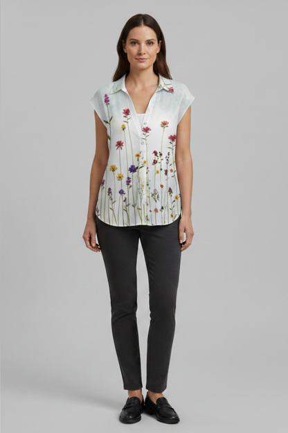 Women's Summer Top with Collared Neckline and Button Fastening 11