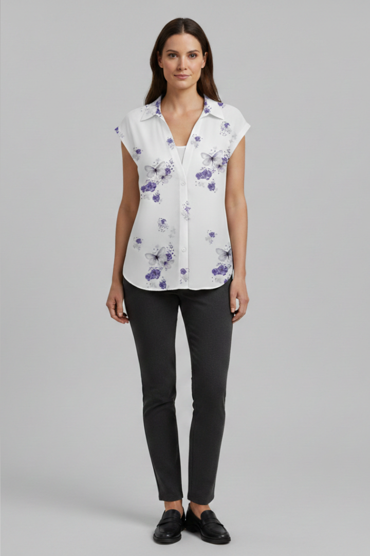 Women's Summer Top with Collared Neckline and Button Fastening 12