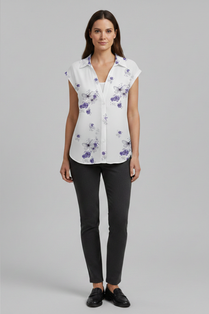 Women's Summer Top with Collared Neckline and Button Fastening 12