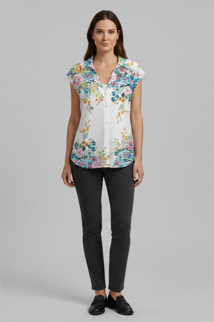 Women's Summer Top with Collared Neckline and Button Fastening 13