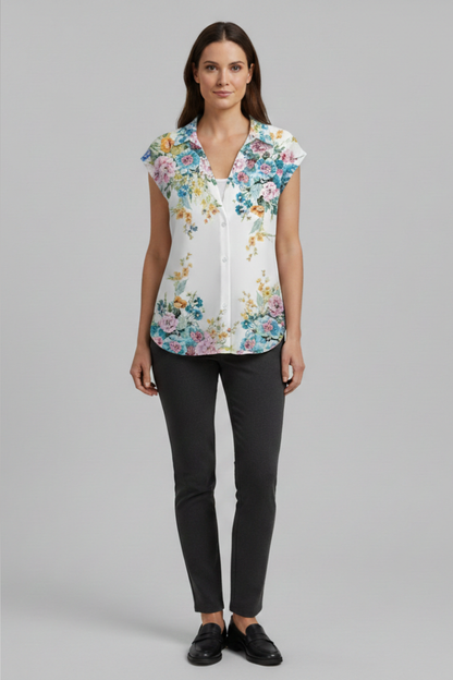 Women's Summer Top with Collared Neckline and Button Fastening 13