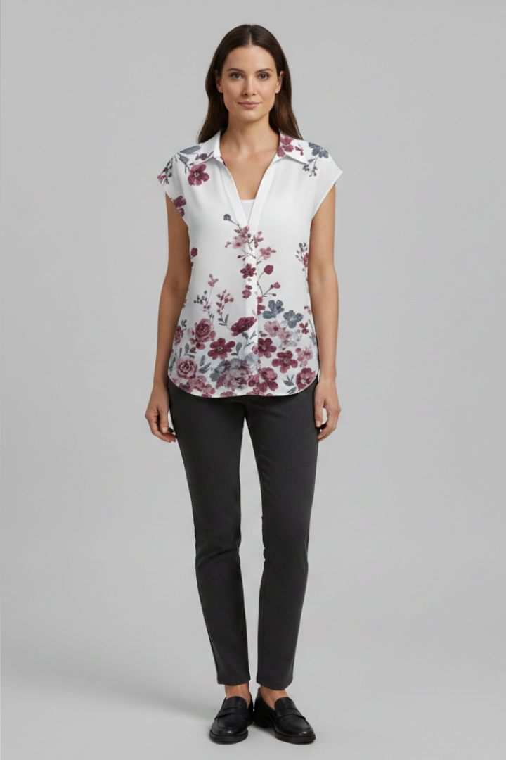 Women's Summer Top with Collared Neckline and Button Fastening 7
