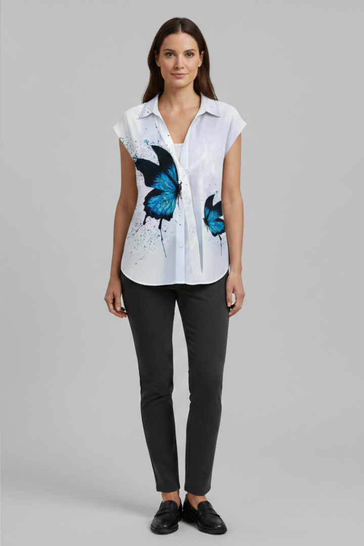 Women's Summer Top with Collared Neckline and Button Fastening 9