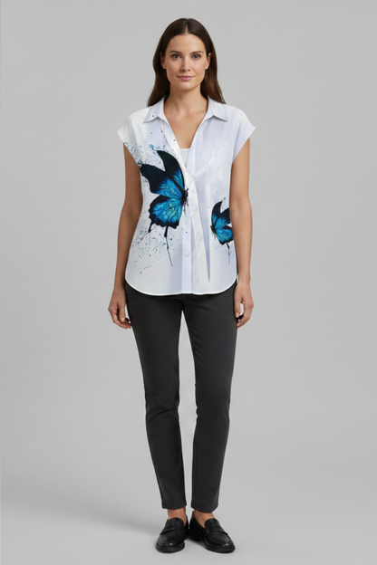 Women's Summer Top with Collared Neckline and Button Fastening 9