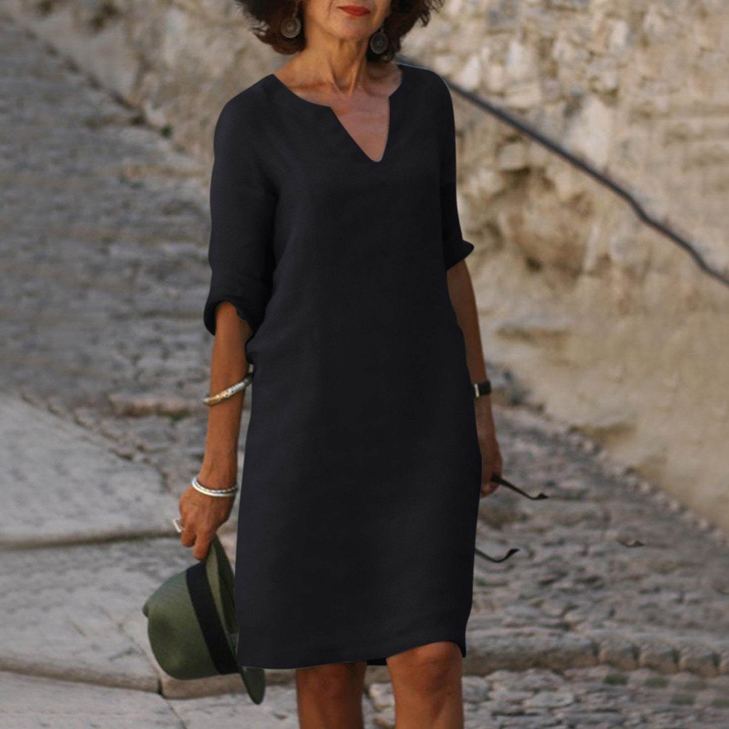 Women's V-Neck Linen Summer Midi Dress 1