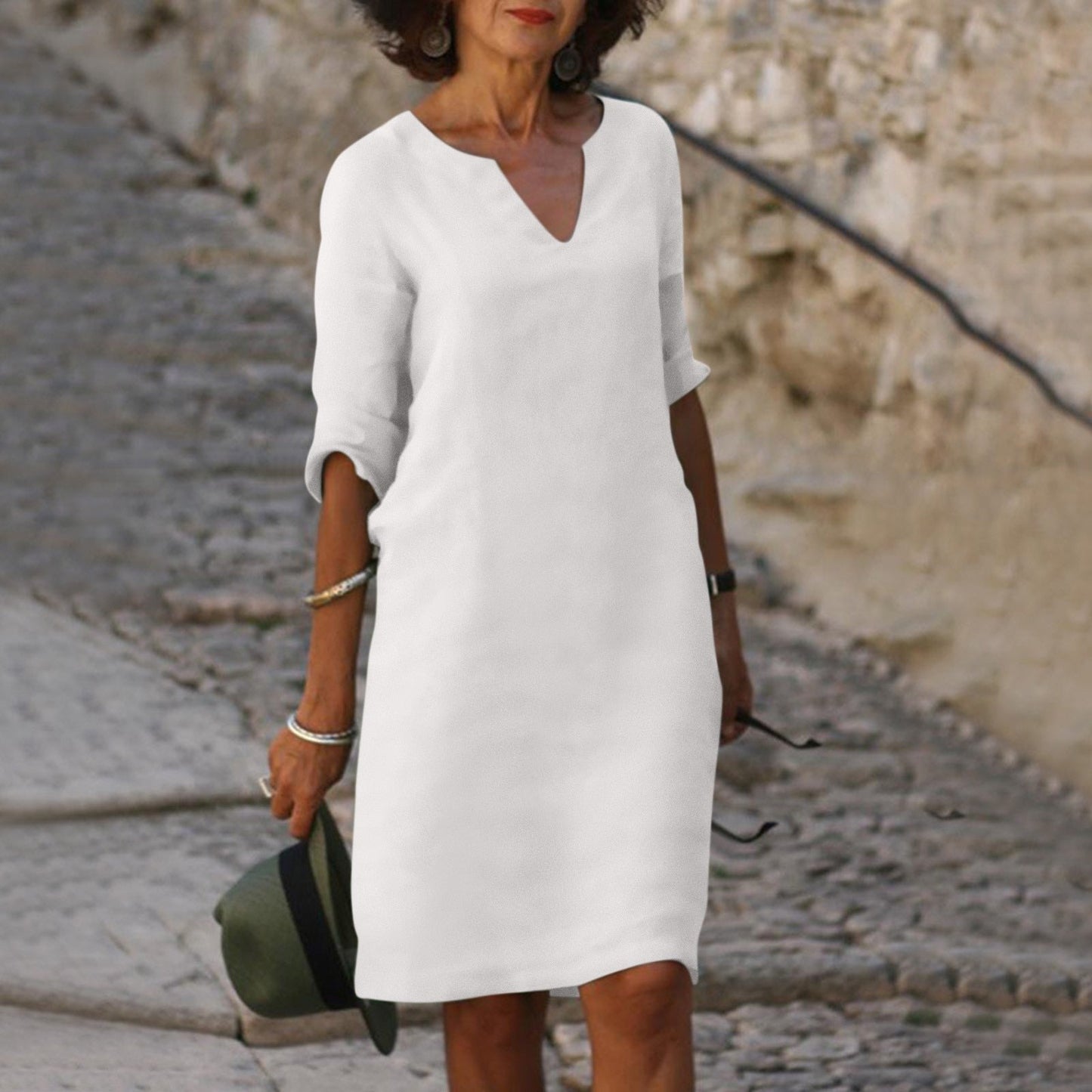 Women's V-Neck Linen Summer Midi Dress 10