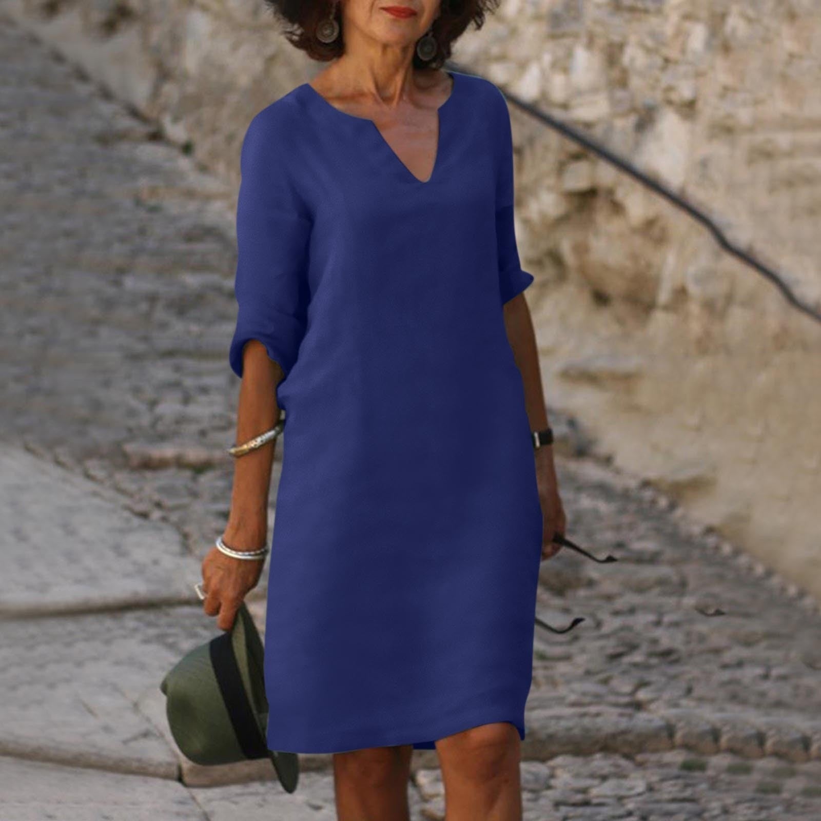 Women's V-Neck Linen Summer Midi Dress 11