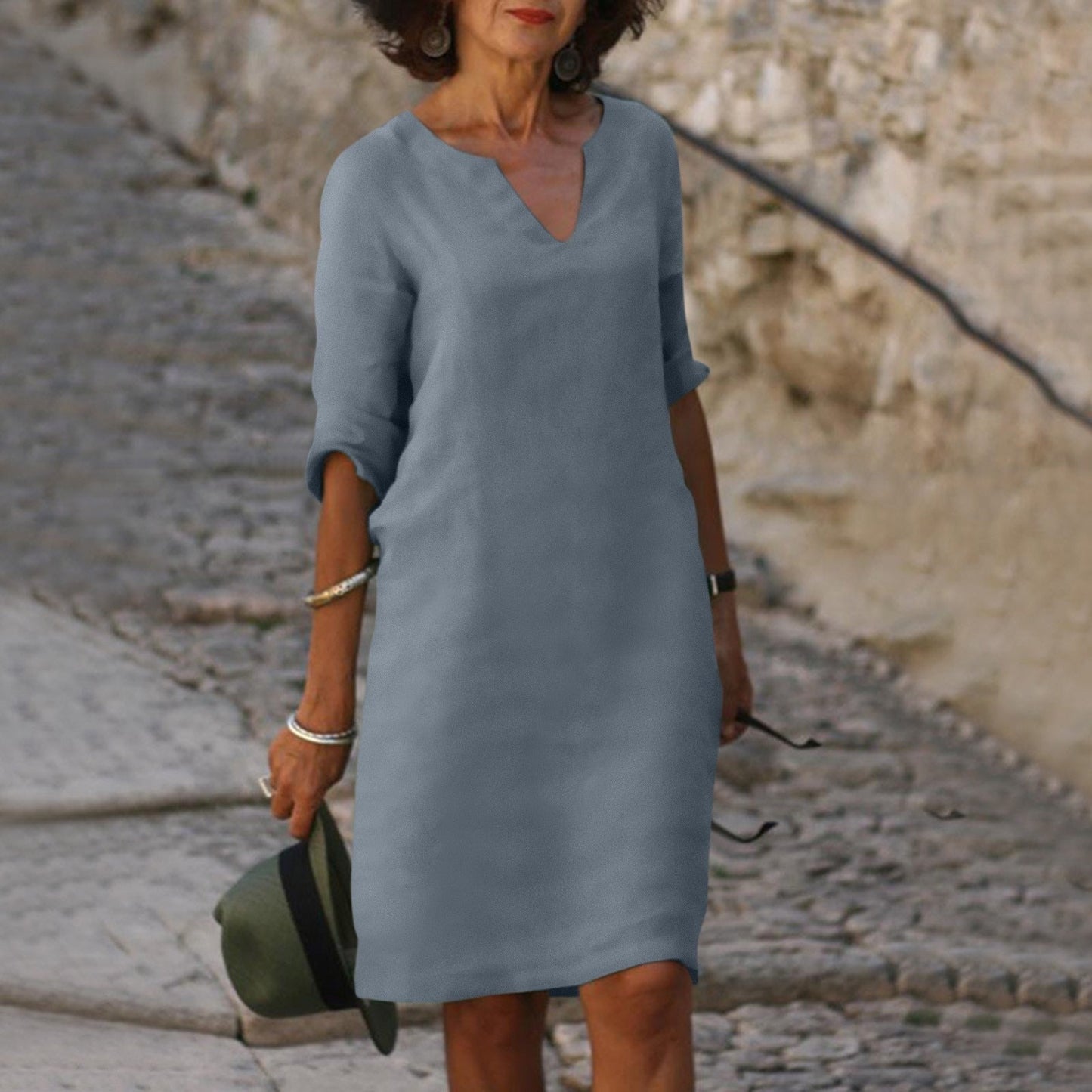 Women's V-Neck Linen Summer Midi Dress 2