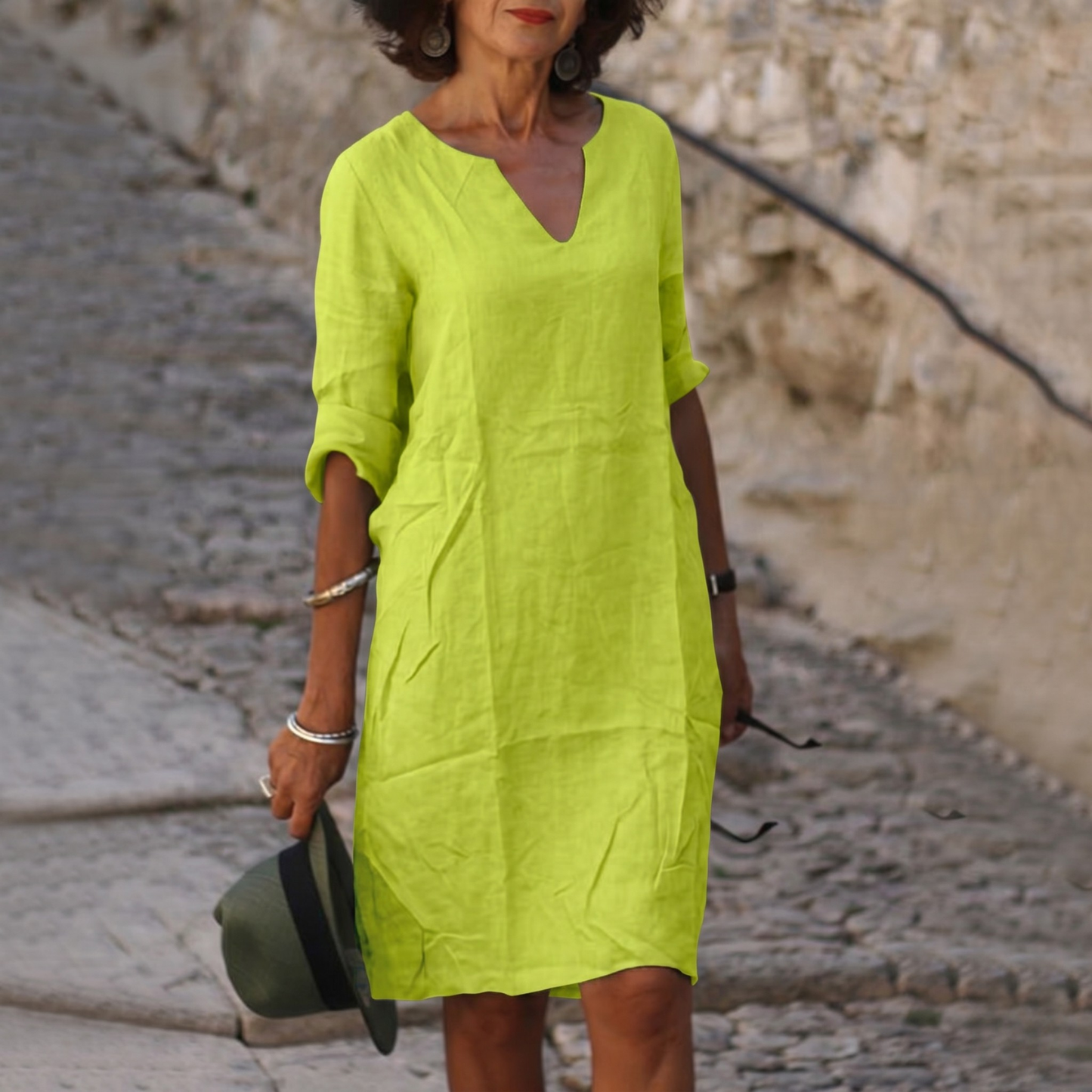 Women's V-Neck Linen Summer Midi Dress 4