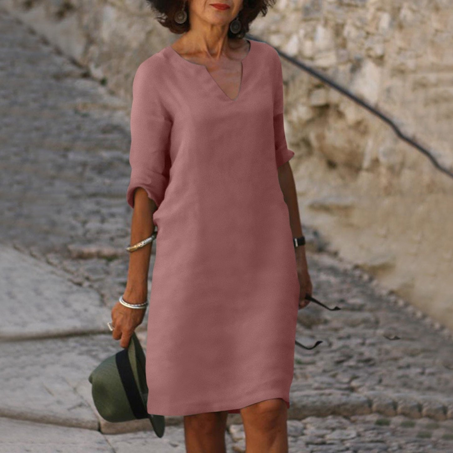 Women's V-Neck Linen Summer Midi Dress 6