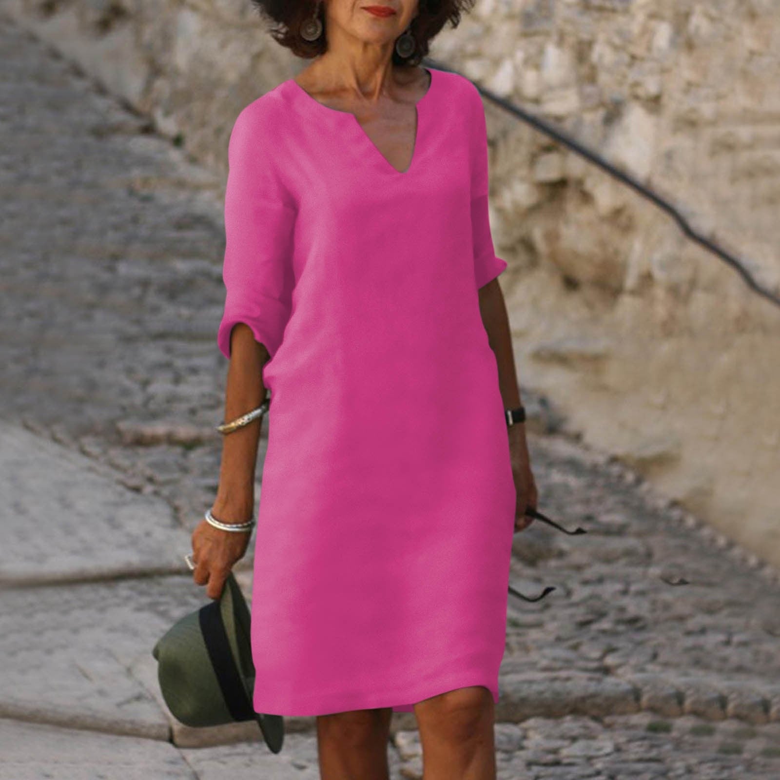Women's V-Neck Linen Summer Midi Dress 7