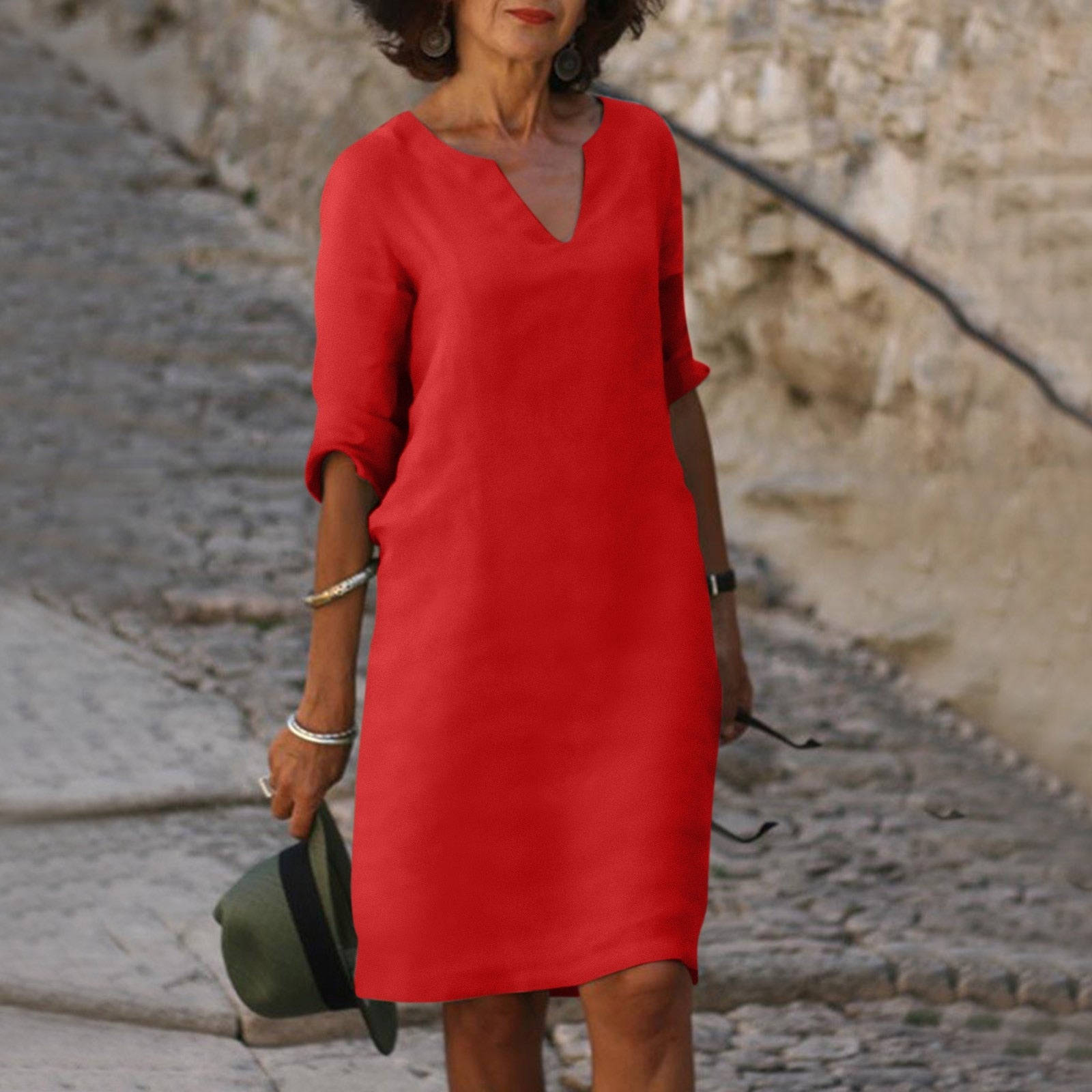 Women's V-Neck Linen Summer Midi Dress 8