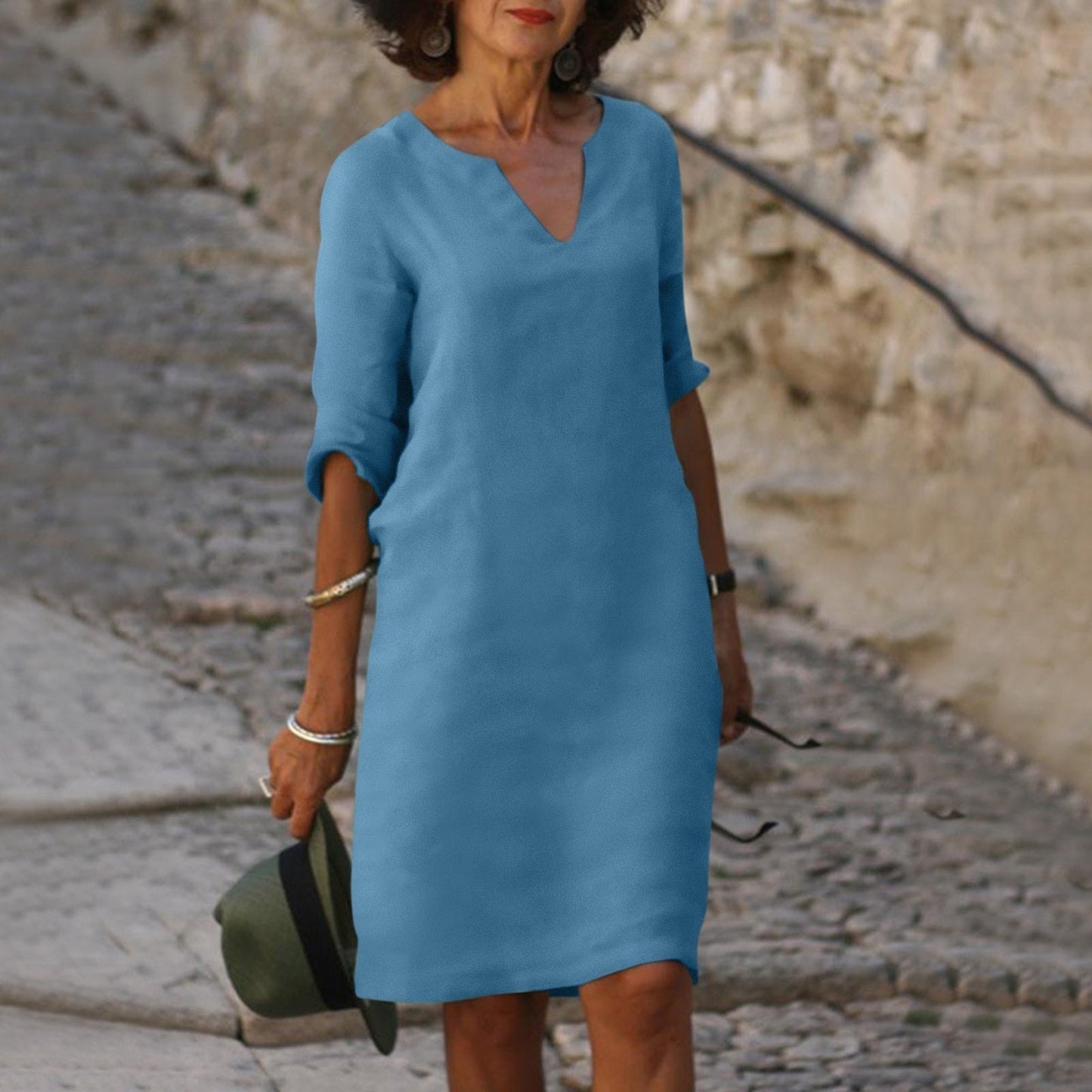 Women's V-Neck Linen Summer Midi Dress 9