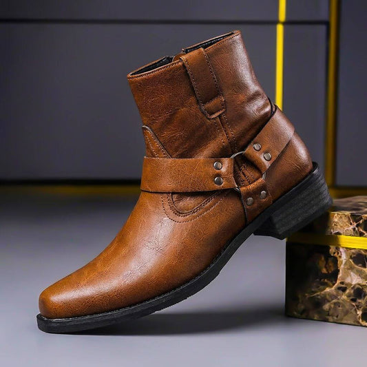 Women's Ankle Boots | Riveted Harness Strap, Stacked Block Heel