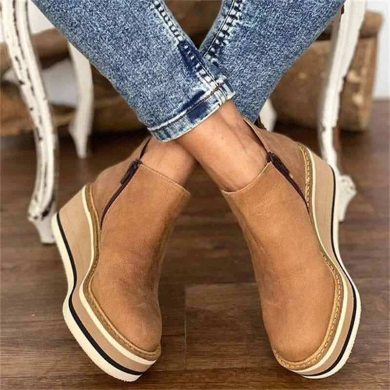 Women's Ankle Boots | Side Zip Fastening, Striped Wedge Sole