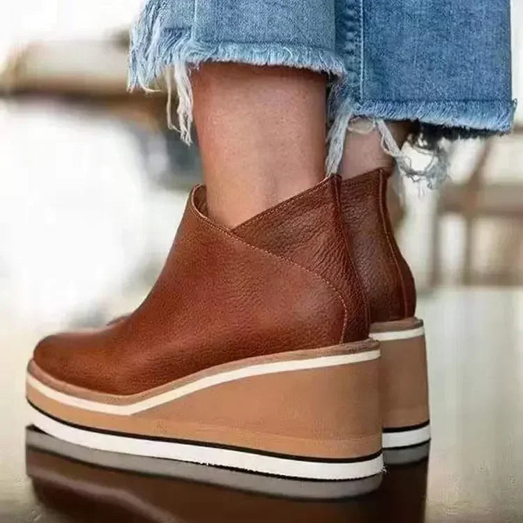 Women's Ankle Boots | Side Zip Fastening, Striped Wedge Sole