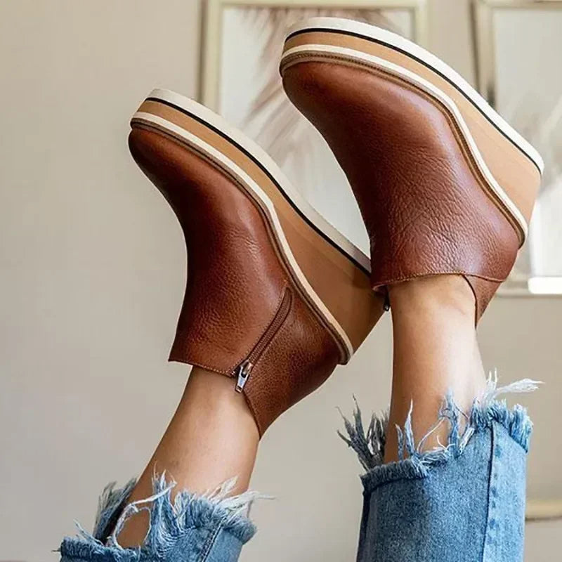 Women's Ankle Boots | Side Zip Fastening, Striped Wedge Sole