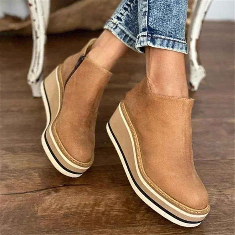 Women's Ankle Boots | Side Zip Fastening, Striped Wedge Sole