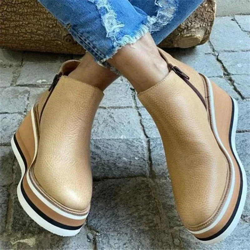Women's Ankle Boots | Side Zip Fastening, Striped Wedge Sole