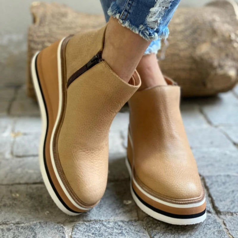 Women's Ankle Boots | Side Zip Fastening, Striped Wedge Sole