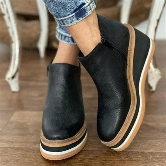 Women's Ankle Boots | Side Zip Fastening, Striped Wedge Sole