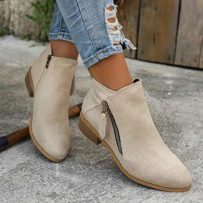 Women's Ankle Boots | Side Zip, Low Stacked Block Heel