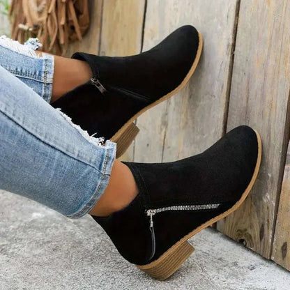 Women's Ankle Boots | Side Zip, Low Stacked Block Heel