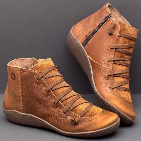 Women's Ankle Boots | Woven Lace Front And Inner Zip Fastening