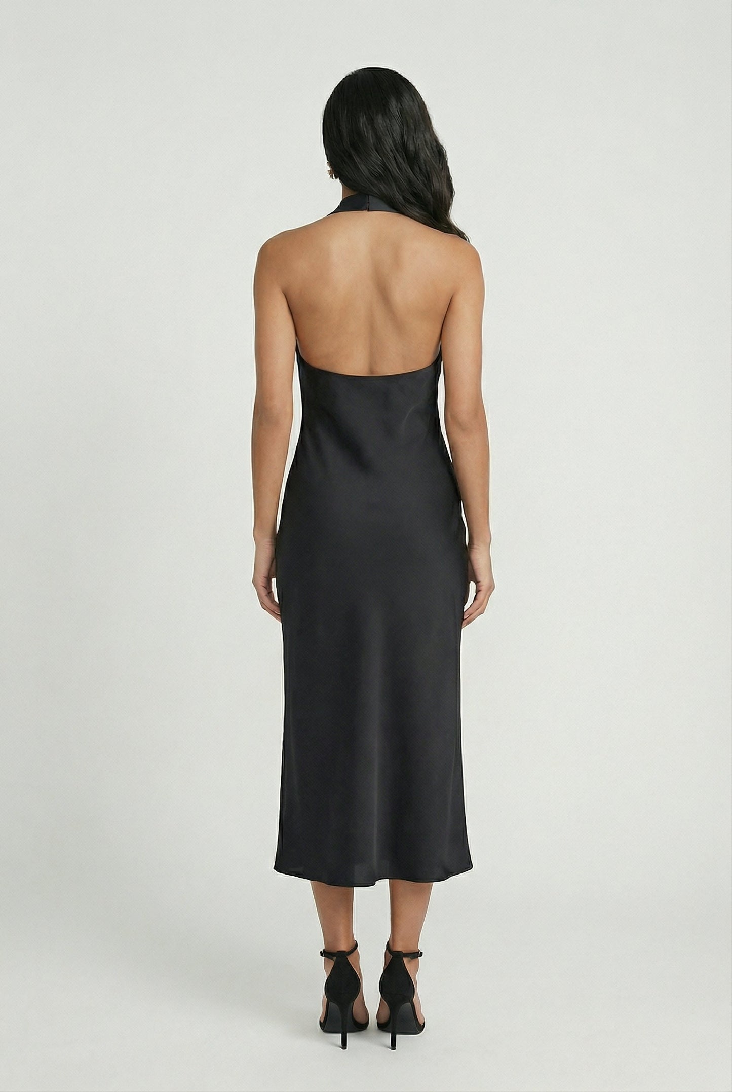 Women's Backless Midi Dress | Elegant Halter Neck & Sleek Evening Style