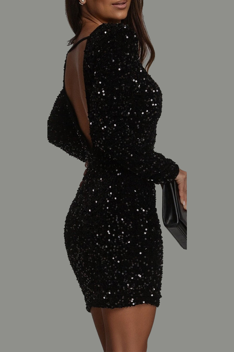 Women's Backless Mini Dress in Shimmering Fabric for Night Out