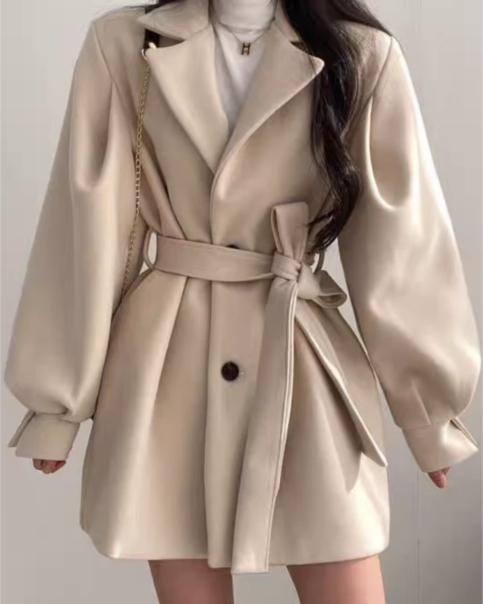 Women's Belted Trench Coat | Slim Fit & Puff Sleeve