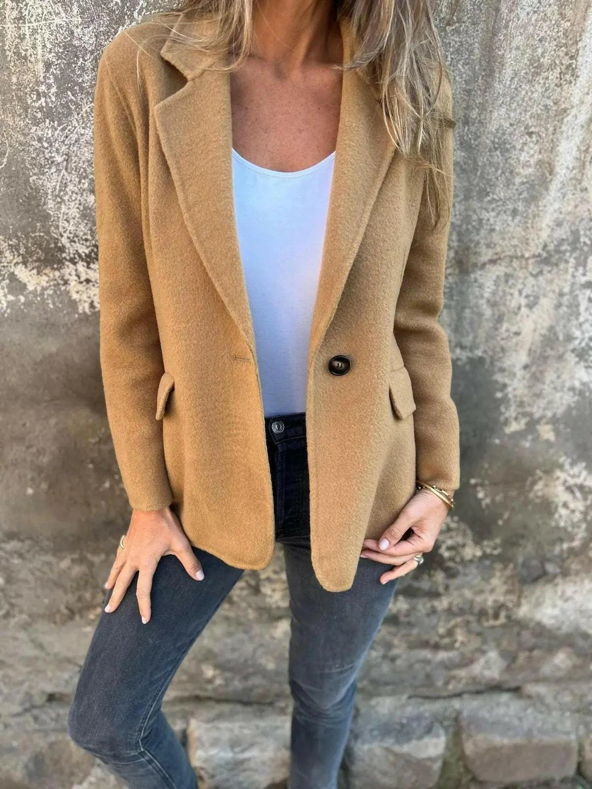 Women's Blazer | One Dark Button, Soft Brushed Surface